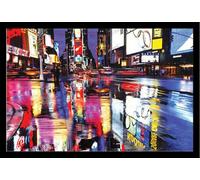 New York - Poster - Times Square Colours version 2 + cadre amovible, Shinsuke® Maxi MDF noir, vitre acrylique