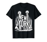 New York Skyline Retro Lino Gravure Urbaine Vintage USA T-Shirt