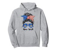New York State Flag Lunettes de soleil maman chignon désordonné cheveux fille Sweat à Capuche