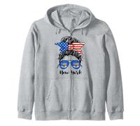 New York State Flag Lunettes de soleil maman chignon désordonné cheveux fille Sweat à Capuche