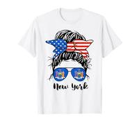 New York State Flag Lunettes de soleil maman chignon désordonné cheveux fille T-Shirt