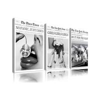 New York Trends Toile murale vintage pour chambre à coucher, dortoir, appartement - 30,5 x 40,6 cm - Motif journal noir et blanc