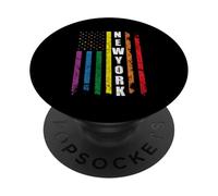 New York Us American Flag Rainbow Gay LGBT Pride Month PopSockets PopGrip Adhésif