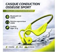 New2026 -Casque à conduction osseuse Jaune et vert-écouteurs open ear- Bluetooth 5.4-IPX6 - Sport & extérieur