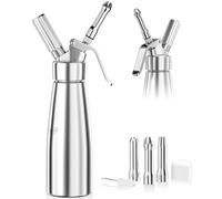 Newaner 500ml siphon chantilly, syphon à crème en aluminium avec 3 Douilles | avec 1 brosse de nettoyage, pour décoration gâteaux d'anniversaire pâtisserie crème glacée et desserts