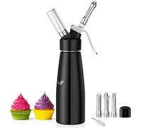 Newaner 500ml Siphon Chantilly, Syphon à crème en Aluminium avec 3 Douilles en Acier Inoxydable et 1 Brosse de Nettoyage, pour décoration gâteaux d'anniversaire pâtisserie crème glacée et Desserts