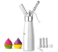 Newaner 500ml Siphon Chantilly, Syphon à crème en Aluminium avec 3 Douilles en Acier Inoxydable et 1 Brosse de Nettoyage, pour décoration gâteaux d'anniversaire pâtisserie crème glacée et Desserts