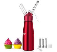 Newaner 500ml Siphon Chantilly, Syphon à crème en Aluminium avec 3 Douilles en Acier Inoxydable et 1 Brosse de Nettoyage, pour décoration gâteaux d'anniversaire pâtisserie crème glacée et Desserts
