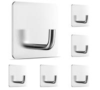 Newaner 6 Pièces Crochets Adhesifs Acier Inox, Crochet Mural Sans Percer, Crochet Kit pour Accroche Salle deBain, Cuisine, Plafond, Accrocher, Mural, Porte, Peignoirs, Porte Serviette (Argent)