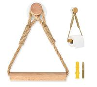 Newaner Auto Adhésif Support pour Rouleau de Papier Toilette, Porte-Papier Salle de Bain Toilette Corde en Bois Anneau De Serviette Rustic(1 pièces)