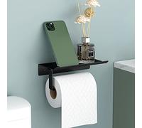 Newaner Porte-Papier Toilette Support Mural en Aluminium (Perforé/Non perforé) Porte-Rouleau avec étagères Spacieuses pour Toilettes et Cuisines(Noir)