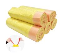 Newaner Sacs Poubelles 20l, Handy Bag 45x50cm avec Cordon de Serrage 75 Pièces, Sac Poubelle Salle de Bain Épaississant Résistants à La Déchirure pour La Maison et Le Bureau, Anti Fuites, Jaunes