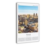 Newark Impression couleur de Newark Real Photo Poster de voyage Cadeau New Jersey États-Unis Voyage Minimal City Impression sur toile Cadre 61 x 91,4 cm