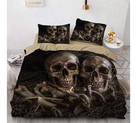 NEWAT Parure de lit avec housse de couette et fermeture éclair - Motif tête de mort - Pour enfants et jeunes adultes (F, 220 x 240 cm)