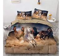 NEWAT Parure de lit avec housse de couette et taie d'oreiller, pour enfants, motif 3D chevaux sauvages, C, 220 x 240 cm