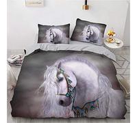NEWAT Parure de lit avec housse de couette et taie d'oreiller, pour enfants, motif 3D chevaux sauvages, F, 140 x 210 cm
