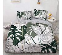 NEWAT Parure de lit bohème avec housse de couette et taies d'oreiller, motif forêt tropicale, feuilles de palmier vertes, oiseaux et fleurs, pour filles, femmes et adultes