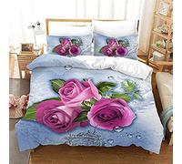 NEWAT Parure de lit en microfibre 3D 2/3 pièces avec housse de couette et taies d'oreiller Motif roses rouges (A6200 x 200 cm)