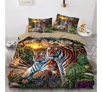 NEWAT Parure de lit tigre 3D, motif imprimé, Parure de lit en polyester, Étoile, Multicolore, Tigre blanc, 2/3 Pièces Housse de couette et taies d’oreiller (I,220 x 240 cm)