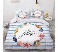 NEWAT Parure de lit avec housse de couette et housse de couette, bateau ancre, roue, boussole, lampe phare, corde, bouteille, bleu marine, blanc (E, 220 x 240 cm)