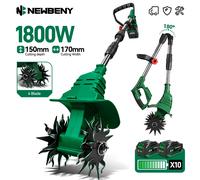 NEWBENY 1800W Motoculteur Électrique Portable, Tondeuse à Gazon, Débroussailleuse de Jardin, Outil de Retournement du Sol pour Batterie Makita 21V NO Battery
