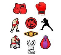 Newbloam Lot de 8 breloques en forme de chaussures de boxe, gants de boxe, breloques pour chaussures de sabot et chaussures de boxe pour enfants et adultes, accessoires de décoration de chaussures en