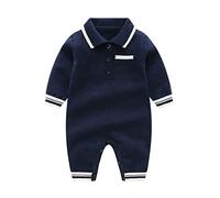 Newborn Baby Boy Sweater Romper Jumpsuit Infant Solid Lapel Long Sleeve Jumpsuits Bodysuit Warm Fall Winter Clothes Children Knitwear Sweaters Fashion Clothes (Navy, 0-6 Months) w1817