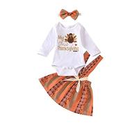 Newborn Baby Girls My First Thanksgiving Outfit Long Sleeve Romper Tops Suspender Skirts with Headbands Clothes Set Casual Kids Christmas Outfits (White, 0-6 Months) a227