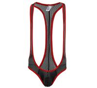 NewBull Borat Mankini pour Homme Sexy Filet Jockstrap Body de fête Respirant Extensible Pyjama Cosplay Lingerie Maillot de Bain Strap en V Sling pour Valentin, Taille Unique