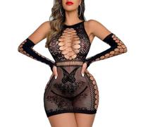 NewBull Ensemble de lingerie pour femme Robe en maille filet avec manches et sous-vêtement sexy Bodycon Robe évasée Costume Bodysuit Combinaison Taille unique, Mandrin, Taille Unique