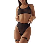 NewBull Ensemble de lingerie sexy et transparent pour femme, soutien-gorge push-up fin et culotte en dentelle, 2 pièces, Noir , S-M
