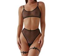 NewBull Ensemble de lingerie sexy et transparent pour femme, soutien-gorge push-up fin et culotte en dentelle, 2 pièces, Pois, S-M