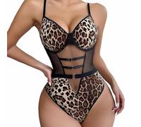 NewBull Ensemble de Lingerie Sexy pour Femme avec Motif Léopard - Bodysuit Push-up en Dentelle - Sous-vêtements Sexy pour Femmes - Lingerie Taillée pour Femmes Curvy, léopard, M