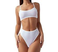 NewBull Sexy Ensemble de sous-Vêtements pour Femme Tulle Transparente Soutien-Gorge à Bretelles sans Fil, Culotte Taille Haute avec Anneau de Jambe Dame Lingerie Set Trois Pièces Confortable (S)