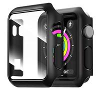NEW'C 2 Pièces, Coques + Protection Écran pour Apple Watch Series 3/2/1 38mm - HD Clear Case avec Protection en Verre Trempé Intégré pour Apple Watch 38mm Series 1/2/3 - Noir