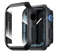 NEW'C 2 Pièces, Coques ＋ Protection Écran pour Apple Watch Series 8/7 41mm - HD Clear Case avec Protection en Verre Trempé Intégré pour Apple Watch 41mm Serie 8/7 - Noir