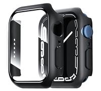 NEW'C 2 Pièces, Coques ＋ Protection Écran pour Apple Watch Series 8/7 45mm - HD Clear Case avec Protection en Verre Trempé Intégré pour Apple Watch 45mm Series 8/7 - Noir