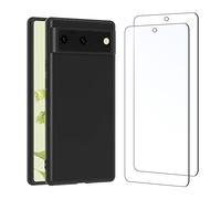 NEW'C Coque pour Google Pixel 6 Silicone Ultra Fine Noir et 2 × Verre trempé pour Google Pixel 6 Film Protection écran