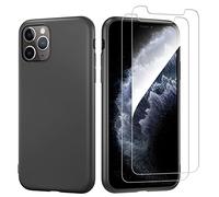 NEW'C Coque pour iPhone 11 Pro Max Silicone Ultra Fine Noir et 2 × Verre trempé pour iPhone 11 Pro Max Film Protection écran