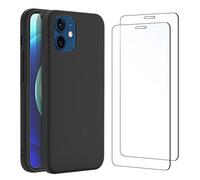 NEW'C Coque pour iPhone 12, iPhone 12 Pro Silicone Ultra Fine Noir et 2 × Verre trempé pour iPhone 12, iPhone 12 Pro Film Protection écran