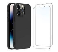 NEW'C Coque pour iPhone 14 Pro (6,1") Silicone Ultra Fine Noir et 2 × Verre trempé pour iPhone 14 Pro (6,1") Film Protection écran