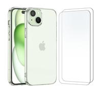 NEW'C Coque pour iPhone 15 (6.1") Haute Transparente Silicone en Gel TPU Souple et 2 × Verre trempé Film Protection écran pour iPhone 15 (6.1") - Résistance aux Rayures