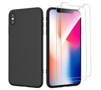 NEW'C Coque pour iPhone X, XS Silicone Ultra Fine Noir et 2 × Verre trempé pour iPhone X, XS Film Protection écran