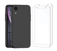 NEW'C Coque pour iPhone XR Silicone Ultra Fine Noir et 2 × Verre trempé pour iPhone XR Film Protection écran