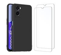 NEW'C Coque pour Oppo A57 4G/Oppo A57s avec Verre Trempé Protection Écran | Coque Noir + 2x verres trempés, 6,56 pouces, Vitre protection écran, Dureté 9H, Silicone souple, Anti-empreintes, Ultra-fine