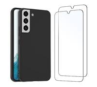 NEW'C Coque pour Samsung Galaxy S22 5G Silicone Ultra Fine Noir et 2 × Verre trempé Film Protection écran pour Samsung Galaxy S22 5G
