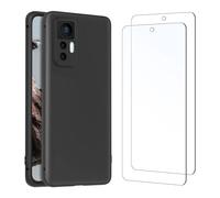 NEW'C Coque pour Xiaomi 12T Silicone Ultra Fine Noir et 2 × Verre trempé pour Xiaomi 12T Film Protection écran
