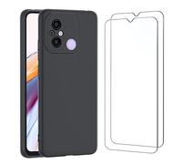 NEW'C Coque pour Xiaomi Redmi 12C Silicone Ultra Fine Noir et 2 × Verre trempé pour Xiaomi Redmi 12C Film Protection écran