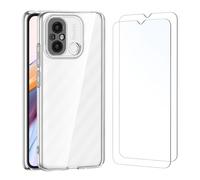 NEW'C Coque pour Xiaomi Redmi 12C Ultra Transparente Silicone en Gel TPU Souple et 2 × Verre trempé pour Xiaomi Redmi 12C Film Protection écran