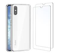 NEW'C Coque pour Xiaomi Redmi 9A Haute Transparente Silicone en Gel TPU Souple et 2 × Verre trempé Film Protection écran pour Xiaomi Redmi 9A